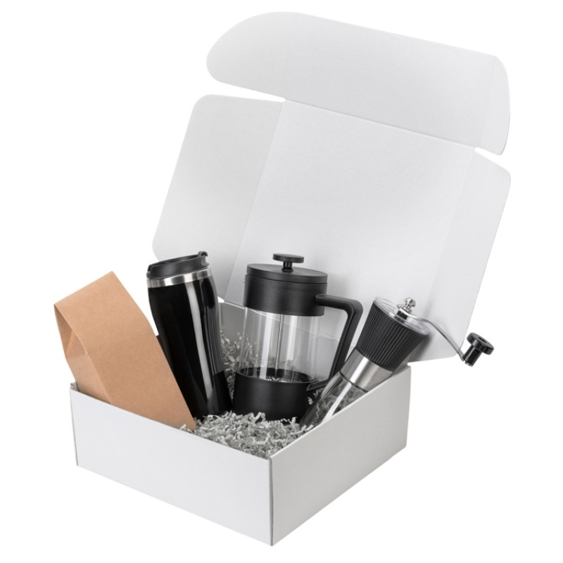 Подарочный набор с кофе, кружкой и френч-прессом "Бодрое утро" 2.0, черный