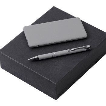 Подарочный набор c ручкой и повербанком 5000 mAh, серый