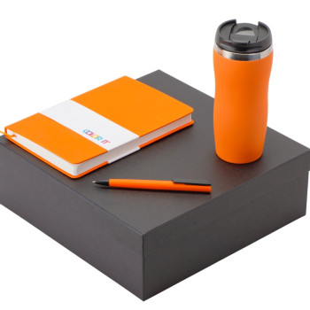 Подарочный набор c блокнотом С3, ручкой и термокружкой Mony Steel, оранжевый