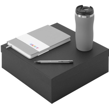 Подарочный набор с блокнотом С2, металлической ручкой и термокружкой, серый