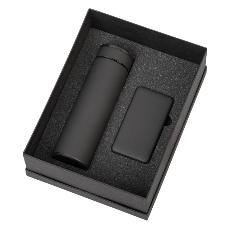 Подарочный набор с термосом и повербанком С1, черный