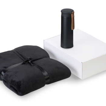 Подарочный набор с пледом, термосом "Cozy hygge" 2.0, черный