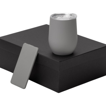 Подарочный набор с термокружкой и повербанком С1, 5000 mAh, серый