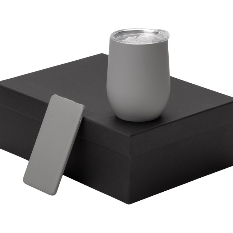 Подарочный набор с термокружкой и повербанком С1, 5000 mAh, серый