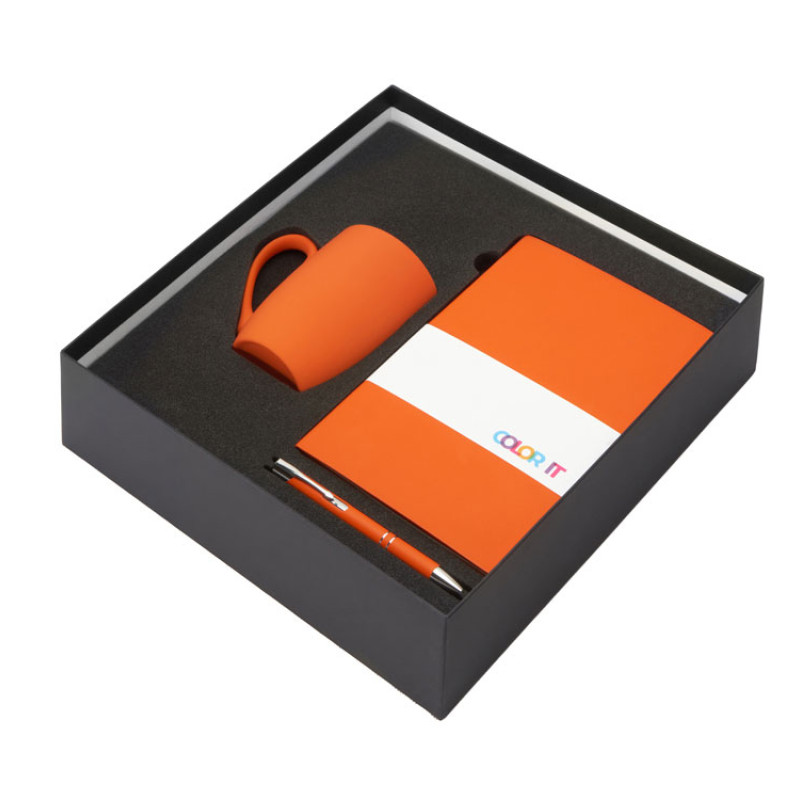 Подарочный набор с блокнотом С3, металлической ручкой и кружкой, оранжевый