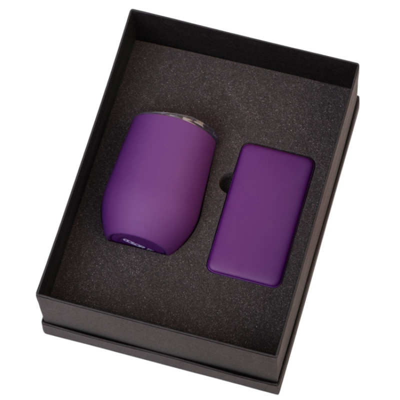 Подарочный набор с термокружкой и повербанком С2, 10000 mAh, фиолетовый