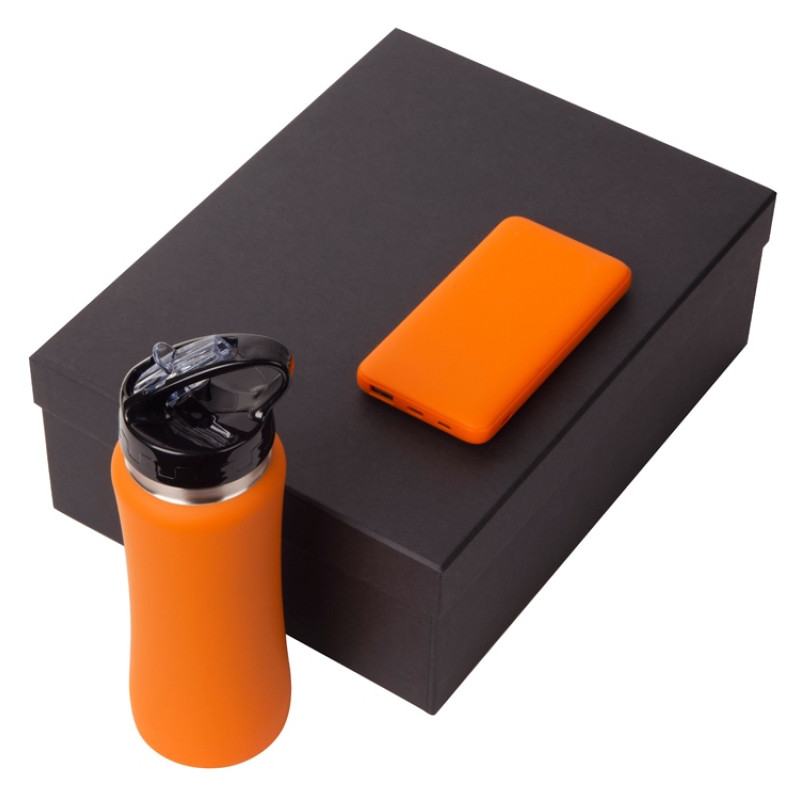 Подарочный набор с бутылкой для воды и повербанком С2, 10000 mAh, оранжевый