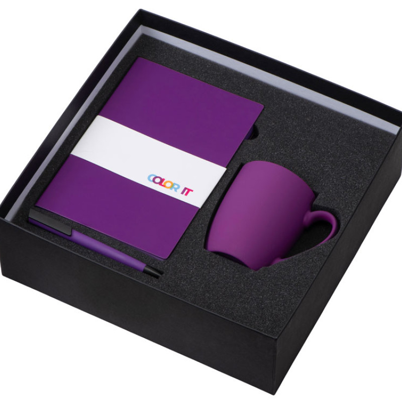 Подарочный набор с блокнотом С1, пластиковой ручкой и кружкой, фиолетовый