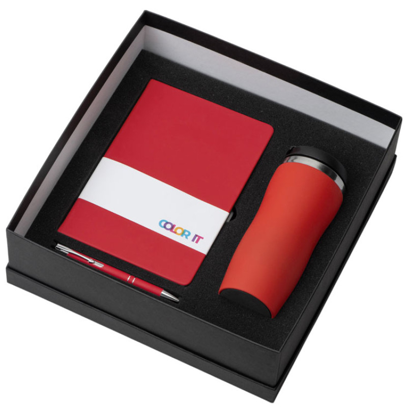 Подарочный набор с блокнотом С1, металлической ручкой и термокружкой, красный