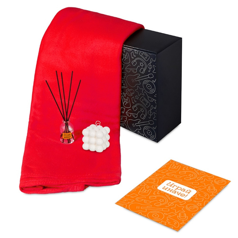 Подарочный набор с пледом, свечой и диффузором, красный