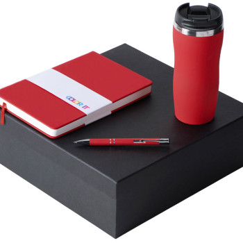 Подарочный набор с блокнотом С2, металлической ручкой и термокружкой, красный