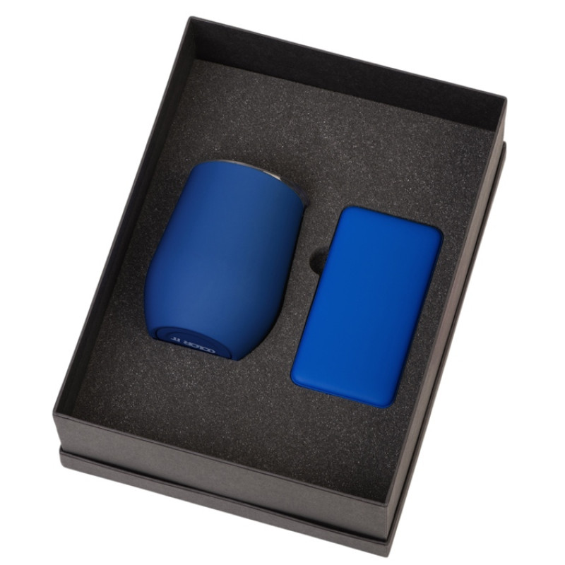 Подарочный набор с термокружкой и повербанком С2, 10000 mAh, синий