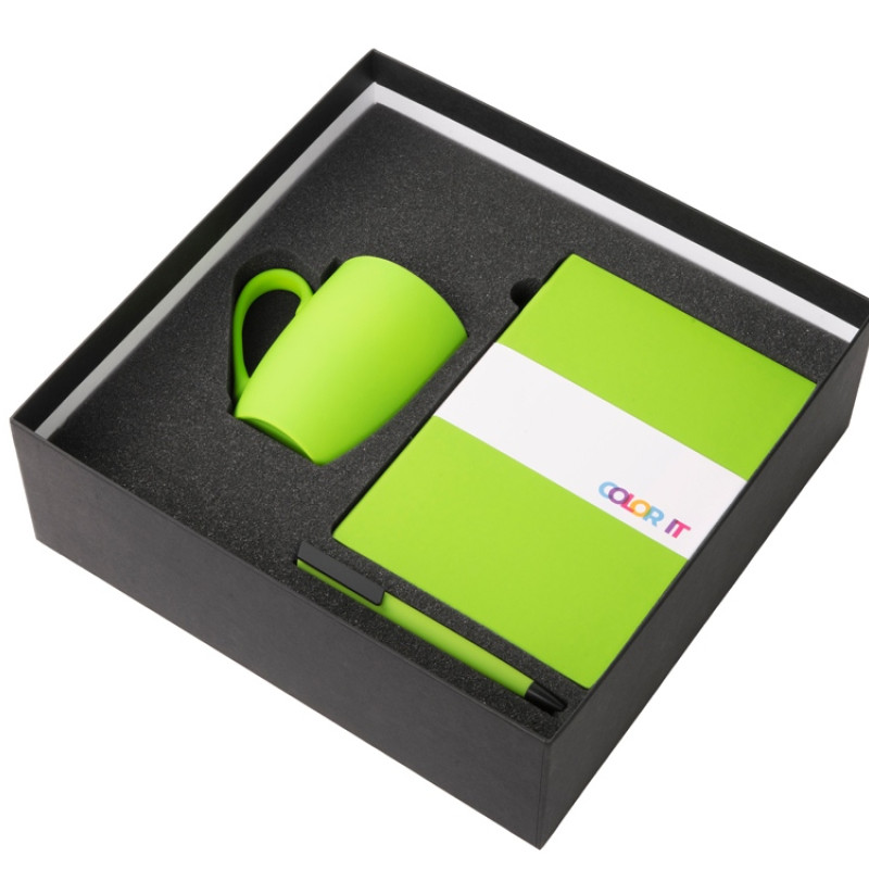 Подарочный набор c блокнотом C2, ручкой и кружкой, зеленое яблоко