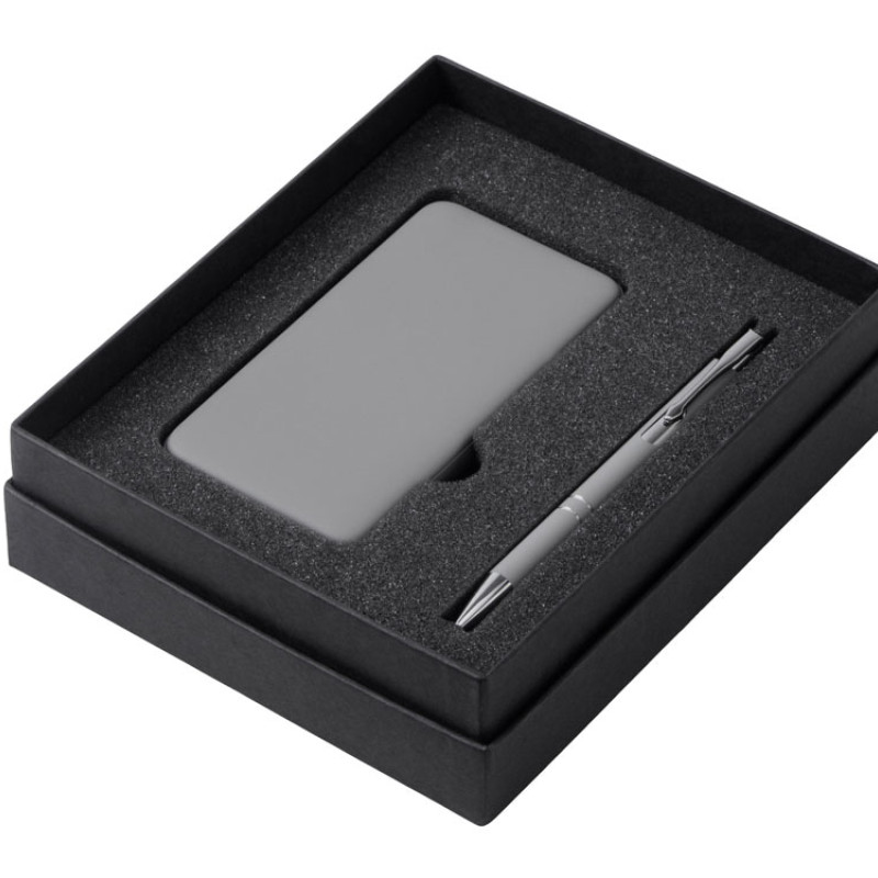 Подарочный набор c ручкой и повербанком 5000 mAh, серый