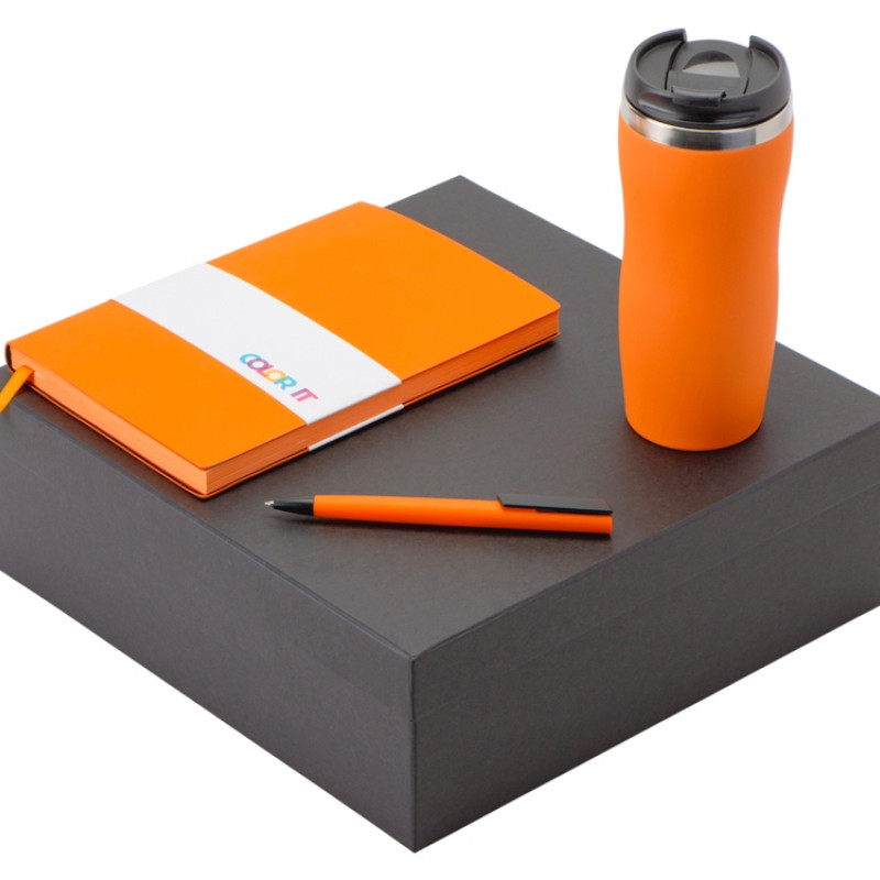 Подарочный набор c блокнотом С1, ручкой и термокружкой Mony Steel, оранжевый