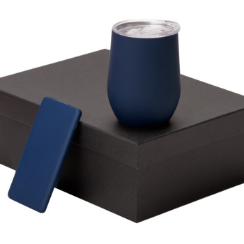 Подарочный набор с термокружкой и повербанком С1, 5000 mAh, темно-синий