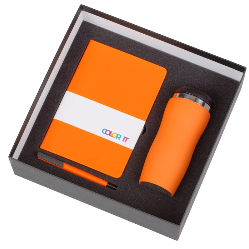Подарочный набор c блокнотом С1, ручкой и термокружкой Mony Steel, оранжевый