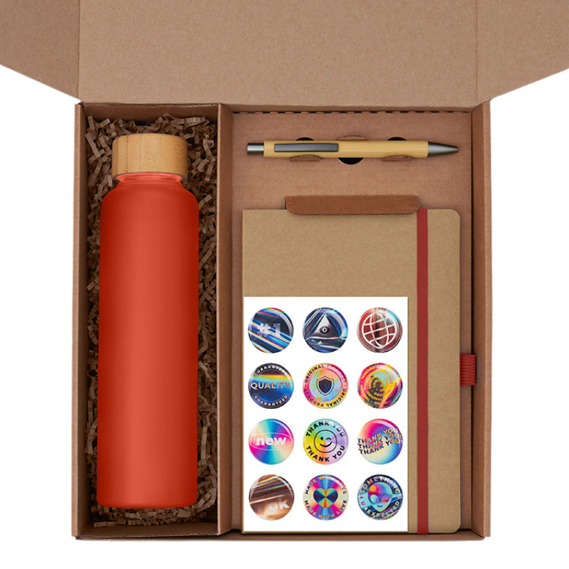 Подарочный набор с бутылкой для воды. блокнотом, ручкой и подставкой для телефона, красный