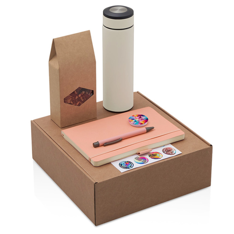 Подарочный набор с термосом, блокнотом, ручкой и чаем, розовый