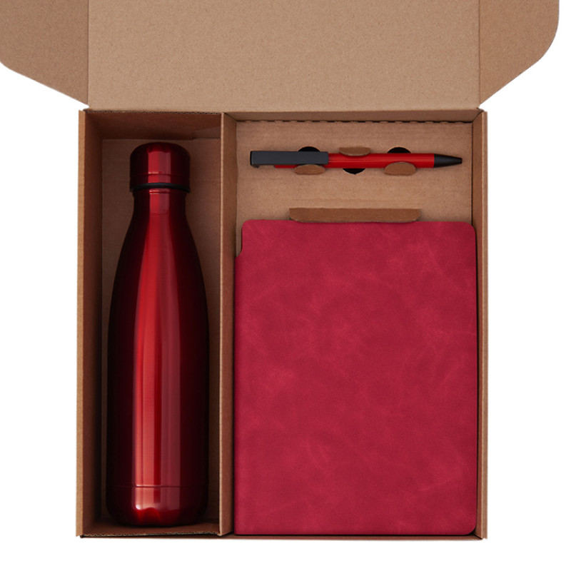 Подарочный набор с термобутылкой, блокнотом, ручкой и чаем, красный