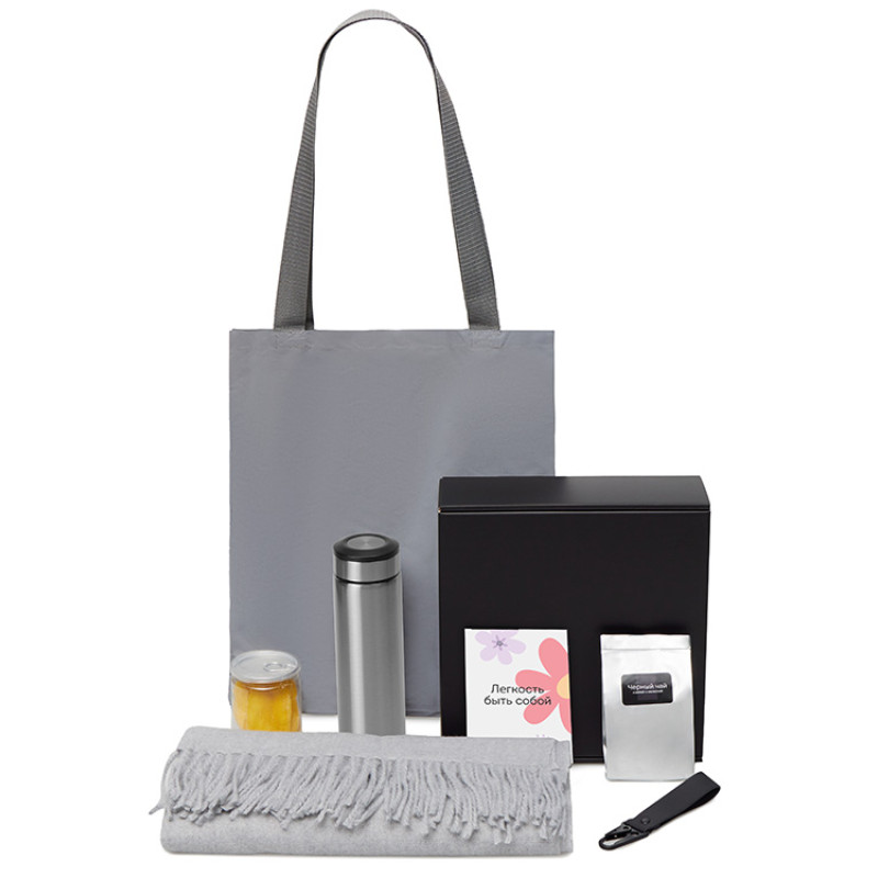 Подарочный набор «Re:f. Walk» с палантином, шоппером и термосом, серый