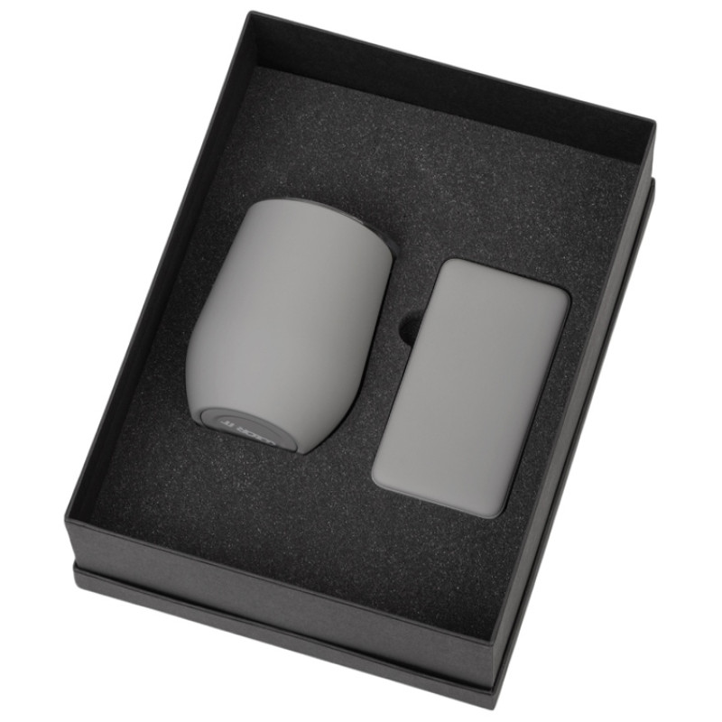 Подарочный набор с термокружкой и повербанком С2, 10000 mAh, серый