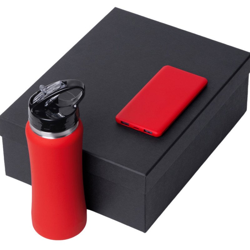Подарочный набор с бутылкой для воды и повербанком С1, 5000 mAh, красный Подарочный набор с бутылкой для воды и повербанком С1, 5000 mAh, красный