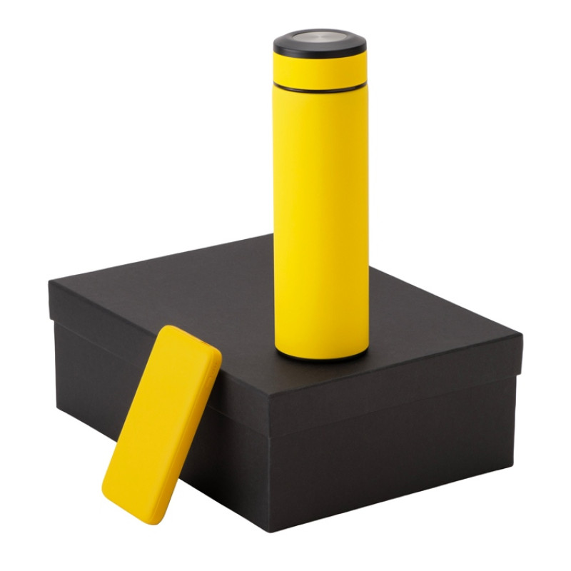 Подарочный набор с термосом и повербанком С2, желтый