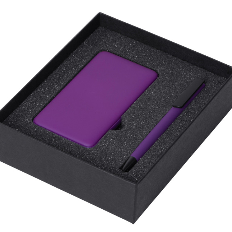 Подарочный набор c пластиковой ручкой, повербанком С2, 10000 mAh, фиолетовый