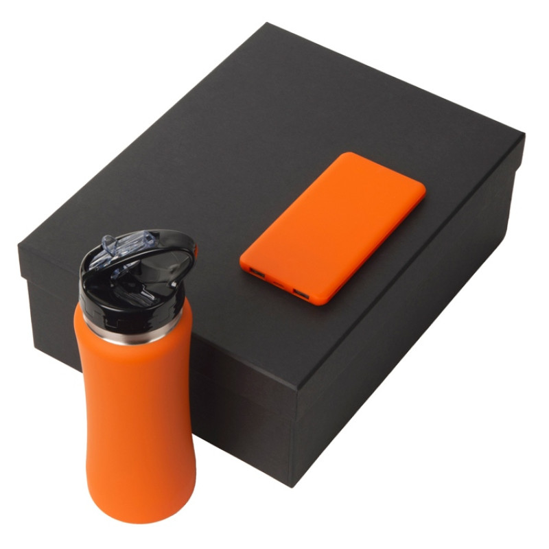 Подарочный набор с бутылкой для воды и повербанком С1, 5000 mAh, оранжевый