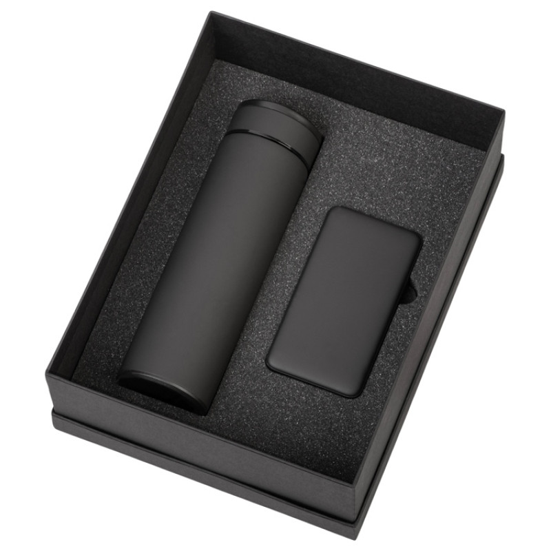 Подарочный набор с термосом и повербанком С2, черный