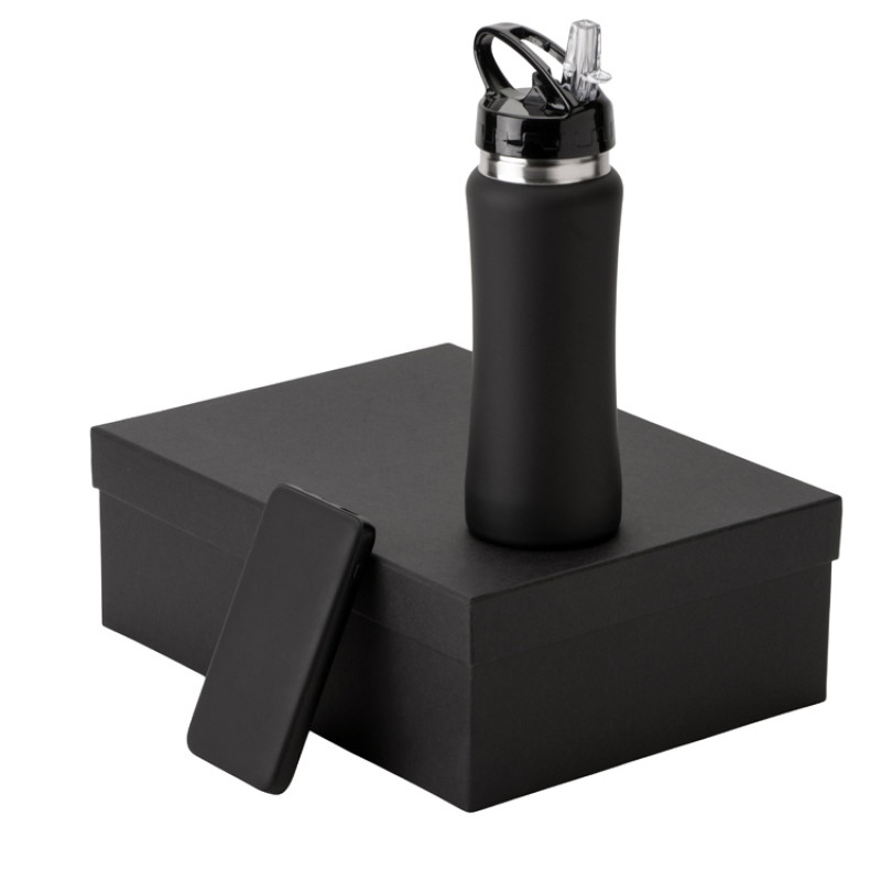 Подарочный набор с бутылкой для воды и повербанком С2, 10000 mAh, черный