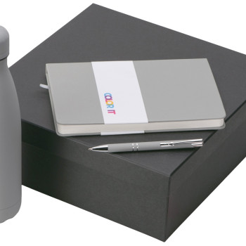 Подарочный набор с блокнотом С2, металлической ручкой и термобутылкой, серый