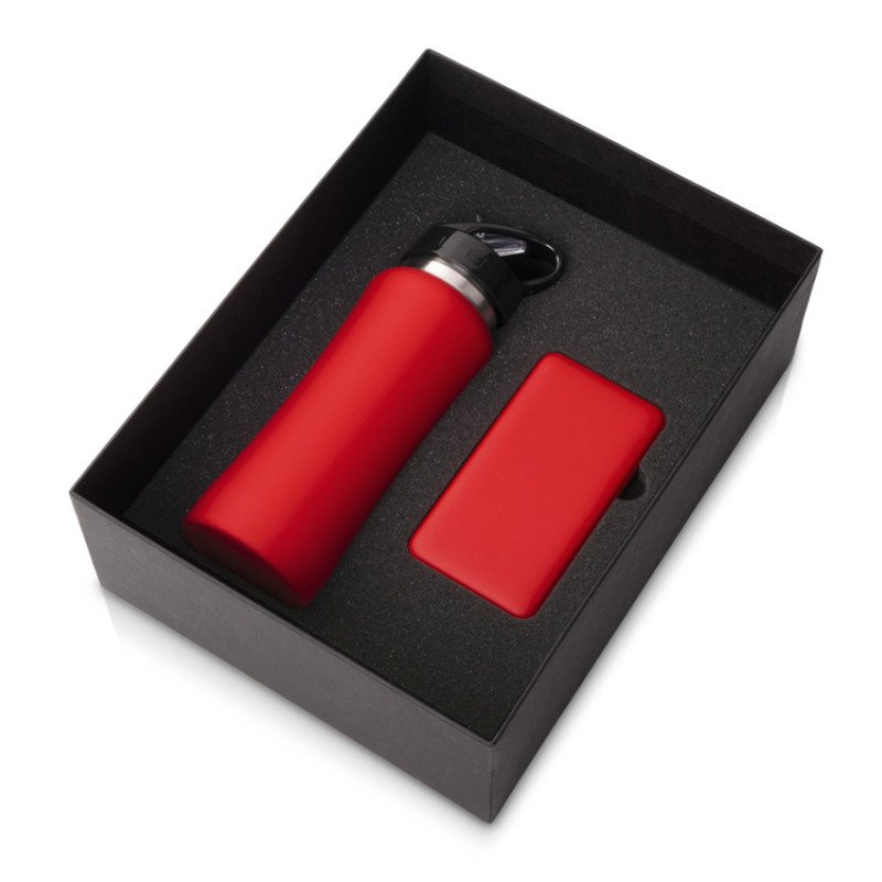 Подарочный набор с бутылкой для воды и повербанком С2, 10000 mAh, красный Подарочный набор с бутылкой для воды и повербанком С2, 10000 mAh, красный