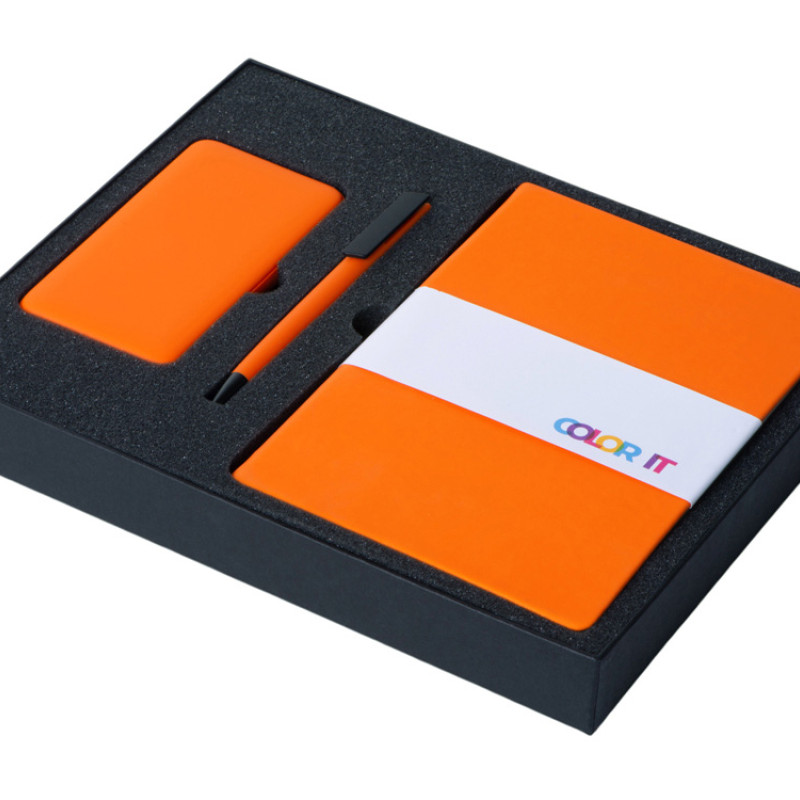 Подарочный набор c блокнотом С1, ручкой и повербанком 5000 mAh,  оранжевый