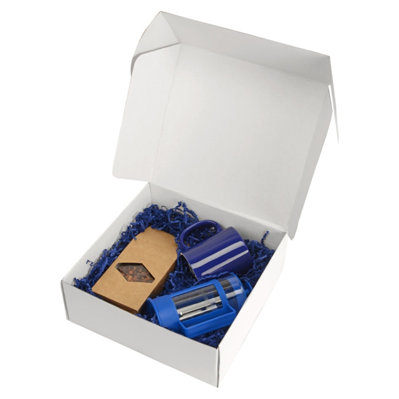 Подарочный набор с чаем, кружкой и френч-прессом "Чаепитие", синий