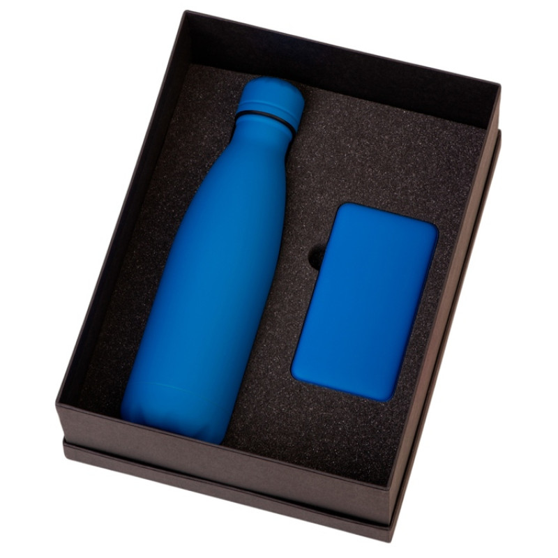 Подарочный набор с термобутылкой и повербанком С1, 5000 mAh, синий