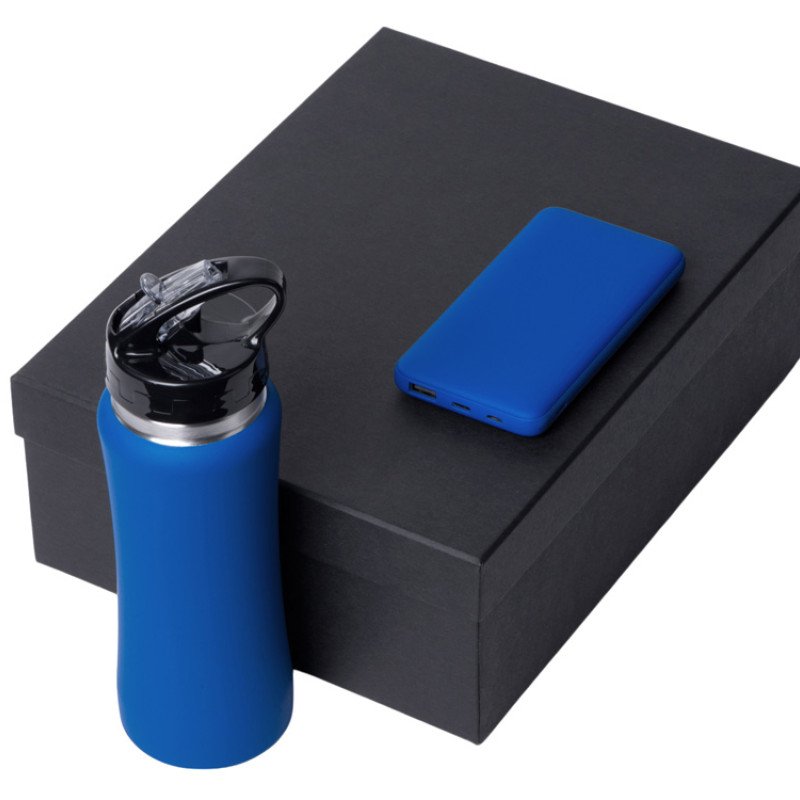 Подарочный набор с бутылкой для воды и повербанком С2, 10000 mAh, синий Подарочный набор с бутылкой для воды и повербанком С2, 10000 mAh, синий