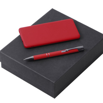 Подарочный набор c ручкой и повербанком 5000 mAh, красный