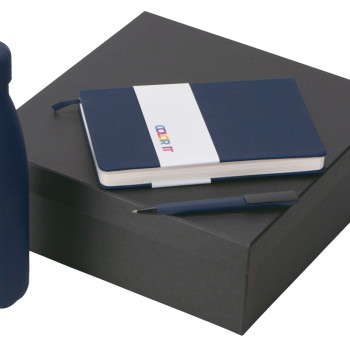 Подарочный набор c блокнотом C3, ручкой и термобутылкой, темно-синий