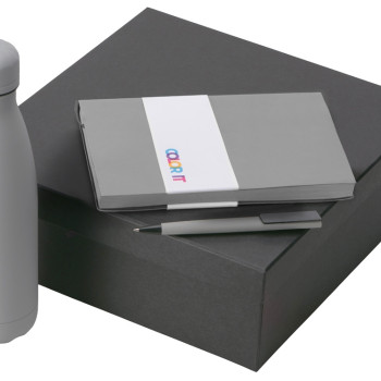 Подарочный набор c блокнотом C1, ручкой и термобутылкой, серый