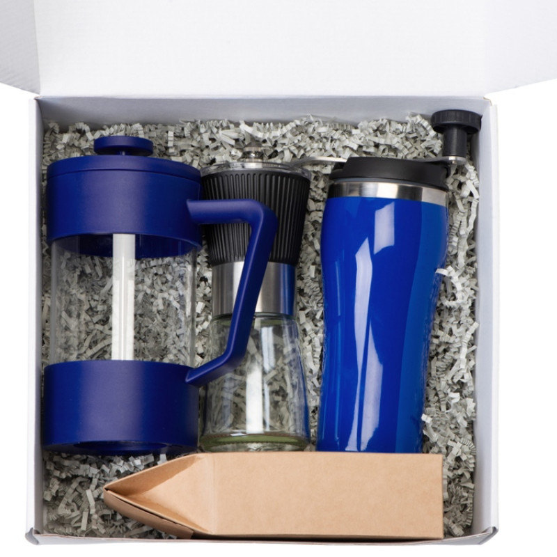 Подарочный набор с кофе, кружкой и френч-прессом "Бодрое утро" 2.0, синий