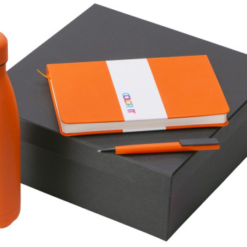 Подарочный набор c блокнотом C2, ручкой и термобутылкой, оранжевый