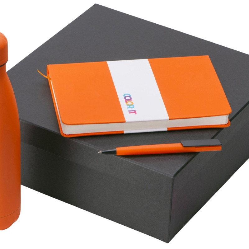 Подарочный набор c блокнотом C2, ручкой и термобутылкой, оранжевый
