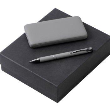 Подарочный набор c ручкой и повербанком 10000 mAh, серый