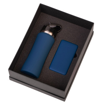 Подарочный набор с бутылкой для воды и повербанком С2, 10000 mAh, темно-синий