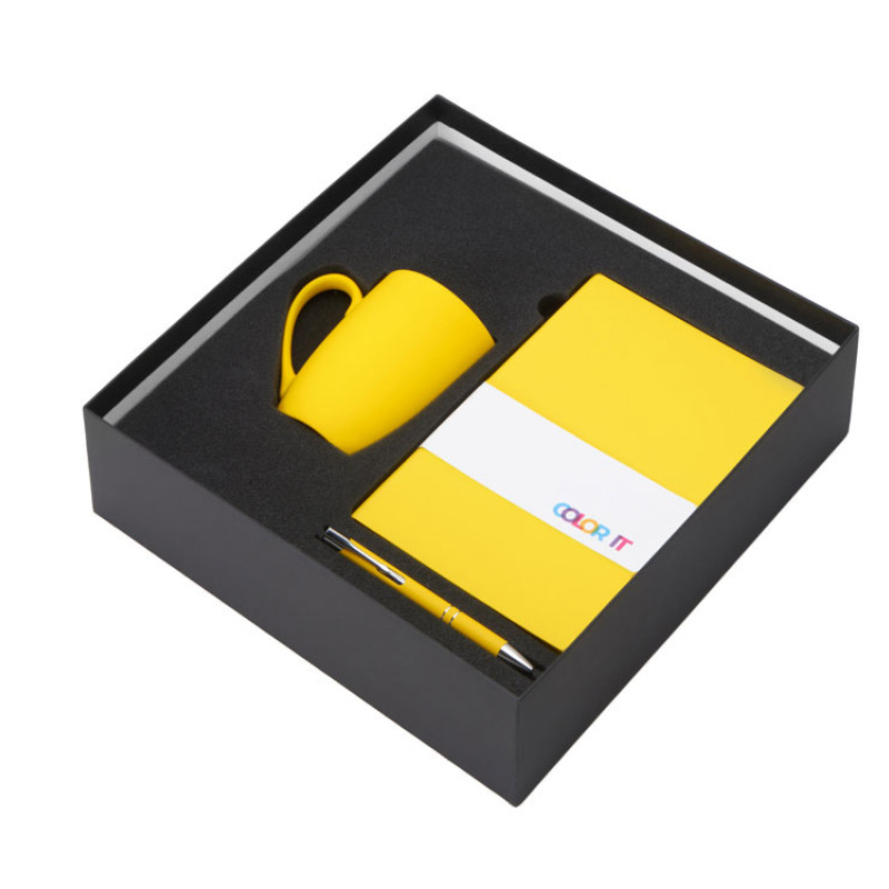 Подарочный набор с блокнотом С1, металлической ручкой и кружкой, желтый