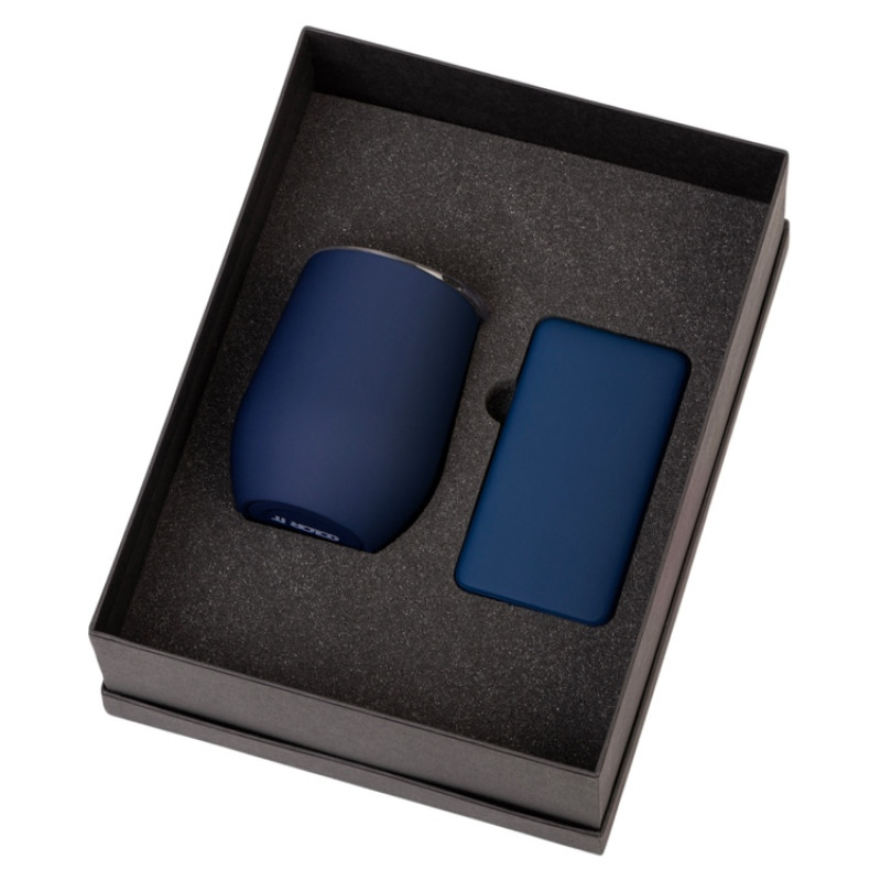 Подарочный набор с термокружкой и повербанком С1, 5000 mAh, темно-синий