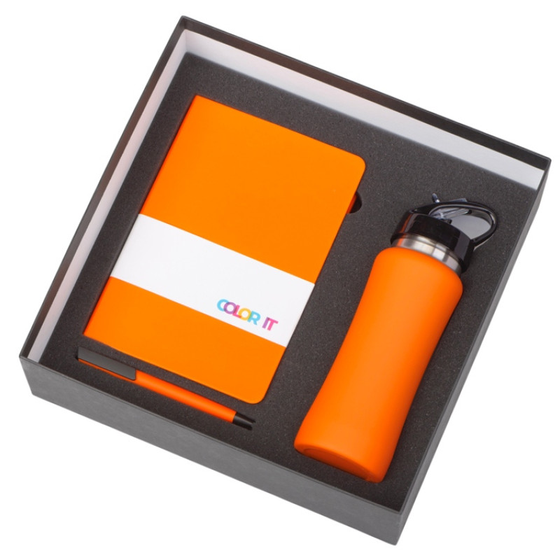 Подарочный набор c блокнотом C2, ручкой и бутылкой, оранжевый