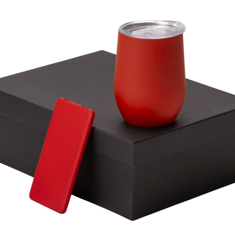 Подарочный набор с термокружкой и повербанком С1, 5000 mAh, красный